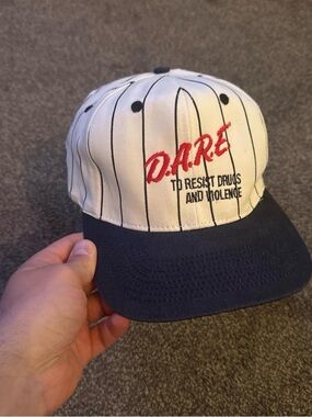 RARE Vintage DARE White Pinstripe Baseball Cap with Navy Brim